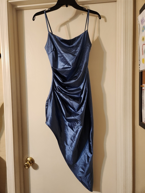 Windsor Dresses & Skirts - Windsor Satin Asymmetrical Slip Dress in Navy Blue